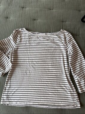 Reformation White Black Striped Boatneck 3/4 Sleeve Tee